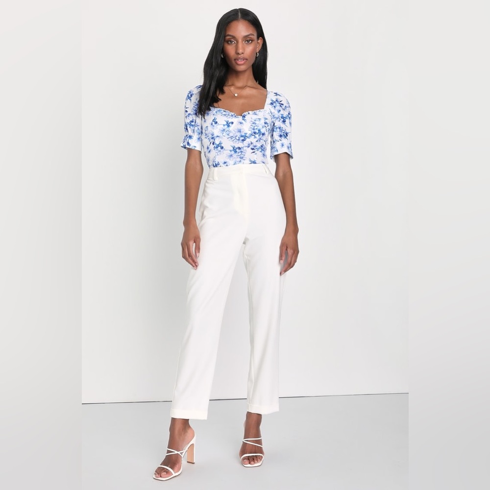 WHITE OFFICIAL OCCASION WHITE HIGH-RISE STRAIGHT LEG TROUSER PANTS LULUS